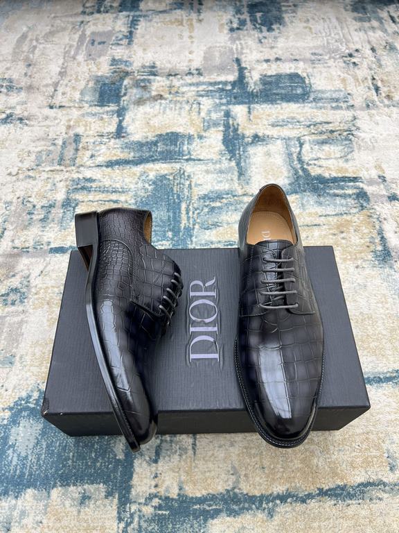 Dior ~ Size38-45D's new men's high-end men's business shoes, made of imported calfskin leather, hand-rubbed color change process, with cowhide liningpadded feet, imported Italian leather outsole, showing luxury!