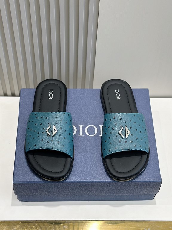 Dior Alias Men's Cowhide SlippersNew for summer, these Alias sandals make a statement of casual elegance. Crafted from grained cowhide leather, Oblique printed fabric and lined with cowhide leather! Cross-strap design wi