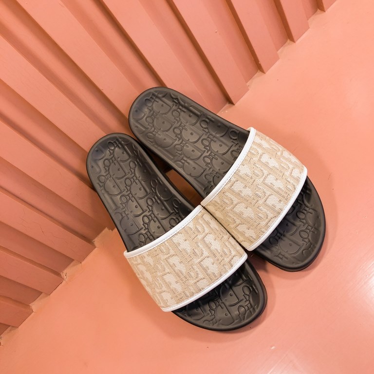 Dior Dior  2024 men's summer slippers, high-end boutique, upper calfskin embossed, loose and comfortable, recommended to get, lined with head layer calfskin, double-layer combination outsole!Size38-45.