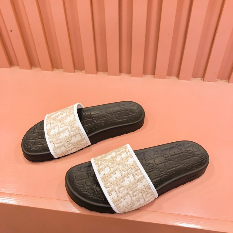 Dior Dior  2024 men's summer slippers, high-end boutique, upper calfskin embossed, loose and comfortable, recommended to get, lined with head layer calfskin, double-layer combination outsole!Size38-45.