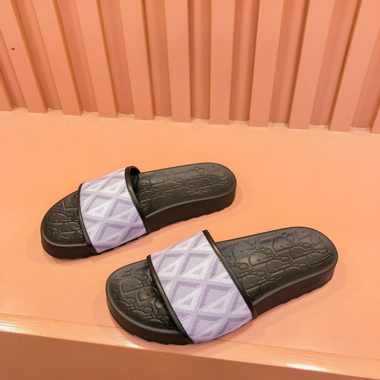 Dior Dior  2024 men's summer slippers, high-end boutique, upper calfskin embossed, loose and comfortable, recommended to get, lined with head layer calfskin, double-layer combination outsole!Size38-45.