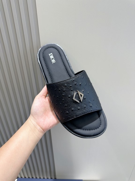 Dior Alias Men's Cowhide SlippersNew for summer, these Alias sandals make a statement of casual elegance. Crafted from grained cowhide leather, Oblique printed fabric and lined with cowhide leather! Cross-strap design wi