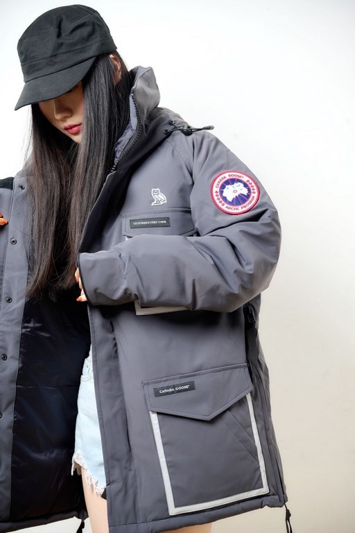 520 【New】Canada Goose X OVO New Canada Goose Owl Co-branded Limited Edition Parka Outdoor Down Jacket-The gray color scheme exudes charm. The mink fleece brim is both warm and skin-friendly, and the large hood effectivel