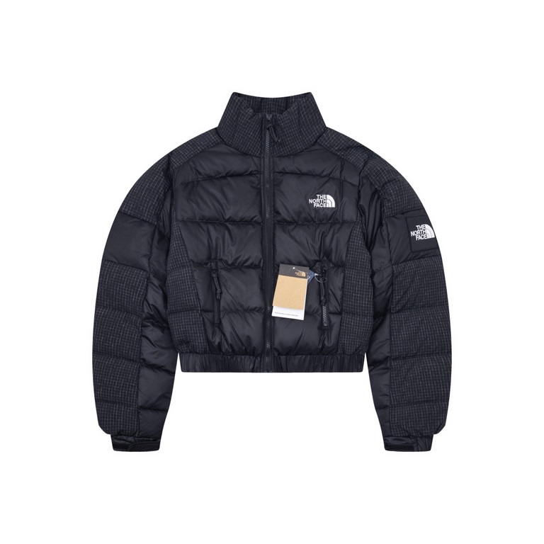 450  (Down Top Ceiling)The North Face Embroidered 23S American Short The North Face Winter New Women's Waist Down Jacket - Top Ceiling Plaid Patchwork Down Two Colors Super Long Legs One - High Waisted Ultra Short Design