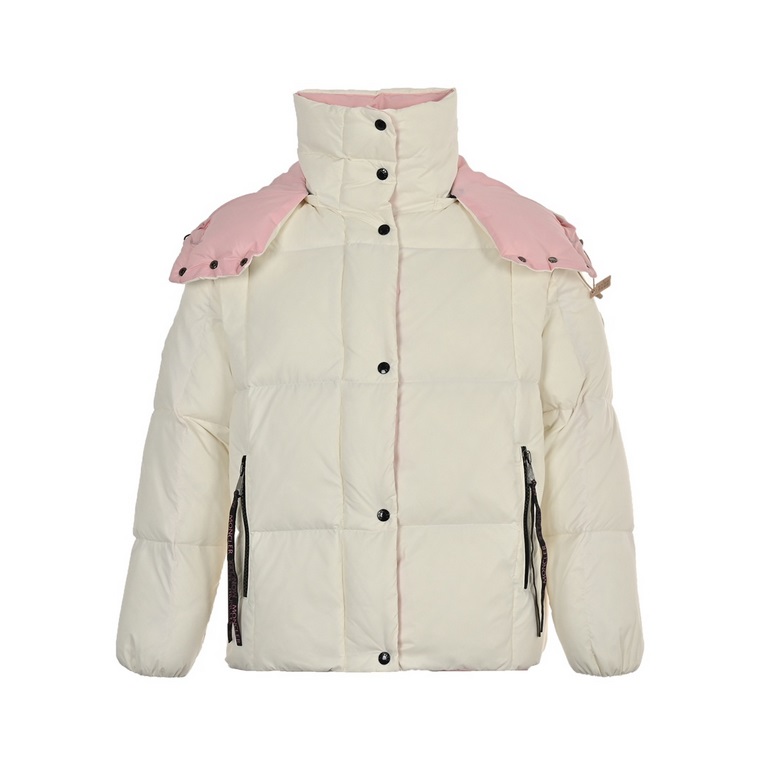 525MonclerMoncler Parana Breaded Down Jacket      ｜Moncler Moncler Moncler Parana Songxie Long Breaded  Short Down JacketSize 00, 0 yards, 1 yard, 2 yardsProduct Color White PinkDescriptionThe Parana down jacket stands o