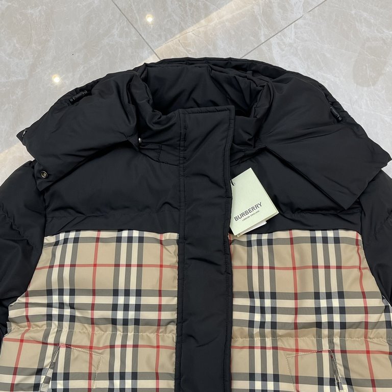 P715BurberrBurberry Bbr Women's Colorblocking Plaid Reversible Hooded Short Loose Down JacketSize：SMLXL23 new fall and winter reversible down jacket, classic British style pattern design unique fashion and classic, rever