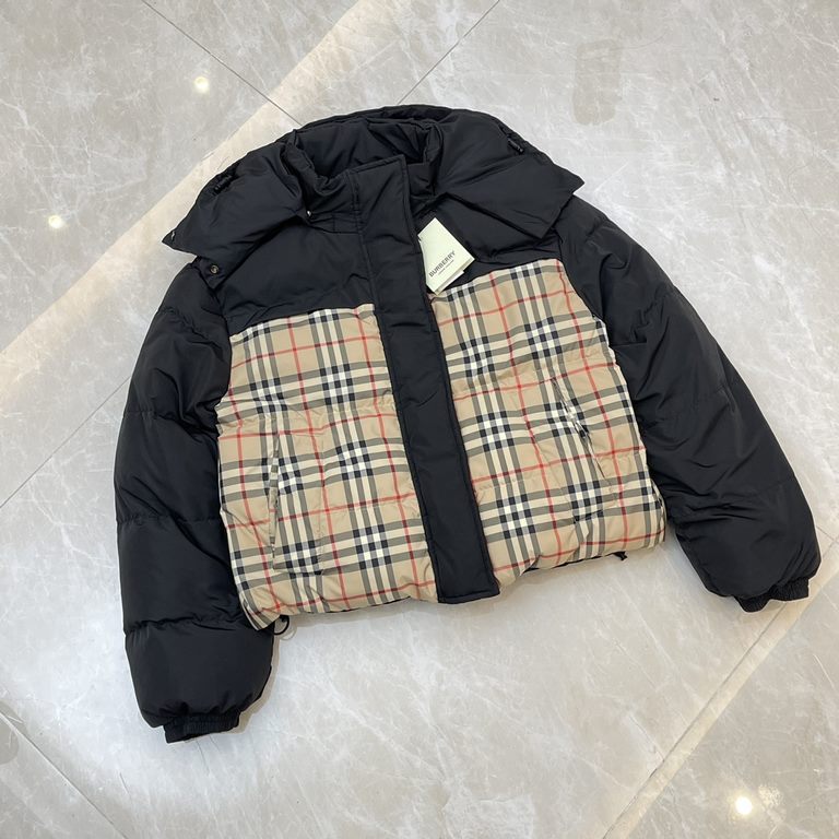 P715BurberrBurberry Bbr Women's Colorblocking Plaid Reversible Hooded Short Loose Down JacketSize：SMLXL23 new fall and winter reversible down jacket, classic British style pattern design unique fashion and classic, rever