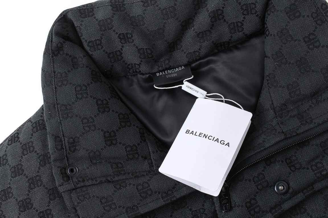 P455 BalenciagaParis family new old flower full LOGO down jacket men and women jacketSize M-XXL