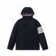 P475#Thom BrowneThom Browne Classic Four Bar Loose Hooded Men's and Women's Mid-Length White Duck Down Thickened Breaded Down JacketColor Gray, navy blueSize S M L