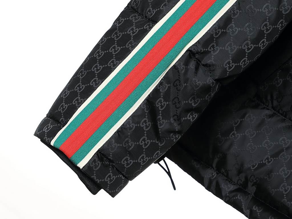 P615 GUCCI Gucci SS23 official new full print dark jacquard red and green webbing hooded detachable down jacket Cooling quality control newColor BlackSize 46 48 50 52Size ChartLength Chest Shoulder Width Sleeve LengthSiz