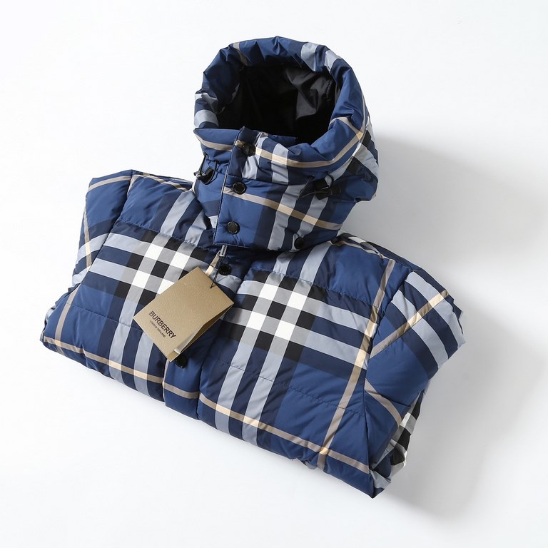 P585 onlyBurberry SS23 Solid Color Check Removable Hooded Classic Down Jacket (New GB 80 Down)Material using the original consistent high-density 100% polyester plaid material fabric highly reproducible original fabricsF