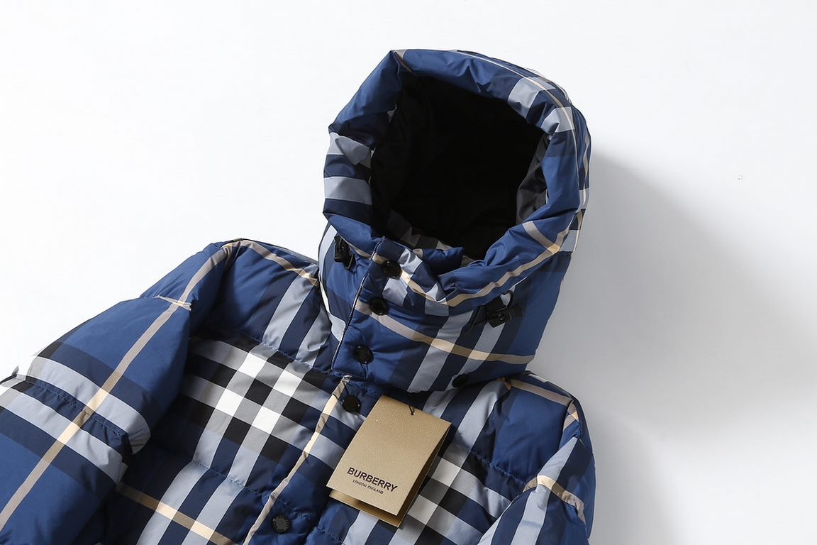 P585 onlyBurberry SS23 Solid Color Check Removable Hooded Classic Down Jacket (New GB 80 Down)Material using the original consistent high-density 100% polyester plaid material fabric highly reproducible original fabricsF