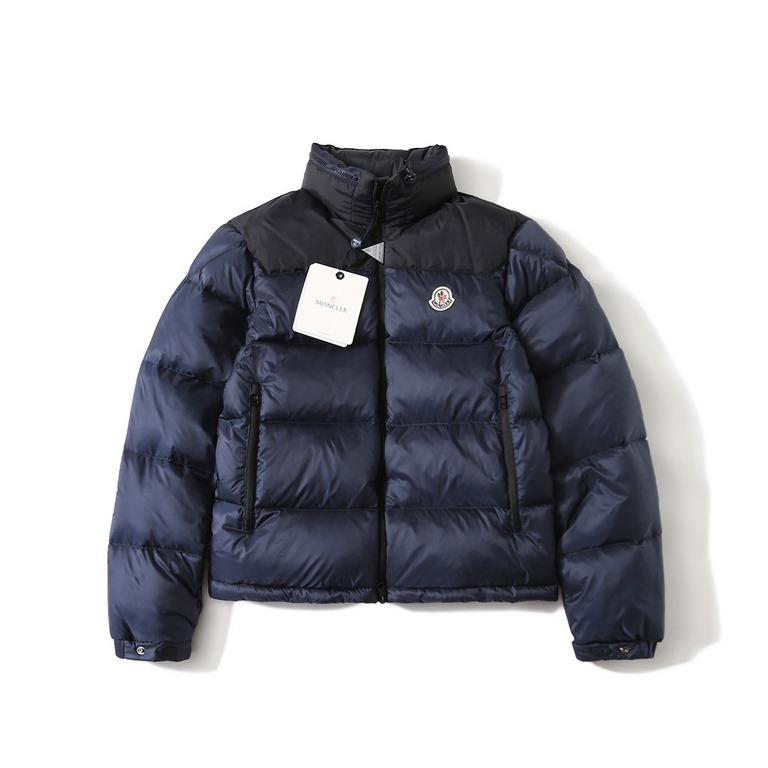 560.  Higher Version Moncler Moncler SS23 LOGO Patchwork Colorblocking Concealed Hooded Stand-up Collar Down Jacket (New GB 80 Down)Material using the original consistent guest polyester fiber nylon fabric added three an