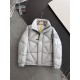 Down jacket - P1010) annual guarantee  Mon High Edition. (Cannon matte silver) trade orders Patchwork leather details embellished men's hidden hood collar short down jacket lapels pockets details using patchwork leather 