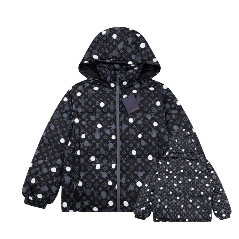 P655 1V   Yayoi Kusama Limited Co-branded CollectionClassic shape down jacketWhite duck down liningIconic infinity polka dot print all overAll-over Monogram jacquard interlocking patternSubtle hand-painted effectDetachab