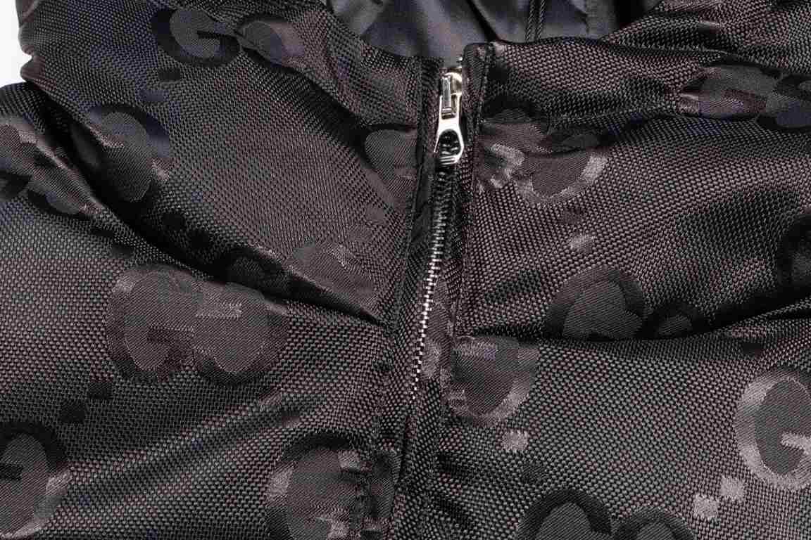 P455 GUCCI men's fall and winter new Darth Vader hacker series double G black GG big LOGO old flower down jacket Jumbo GG Down Jacket in Black counter price discount 14164 original 11 customized hardware accessories impo