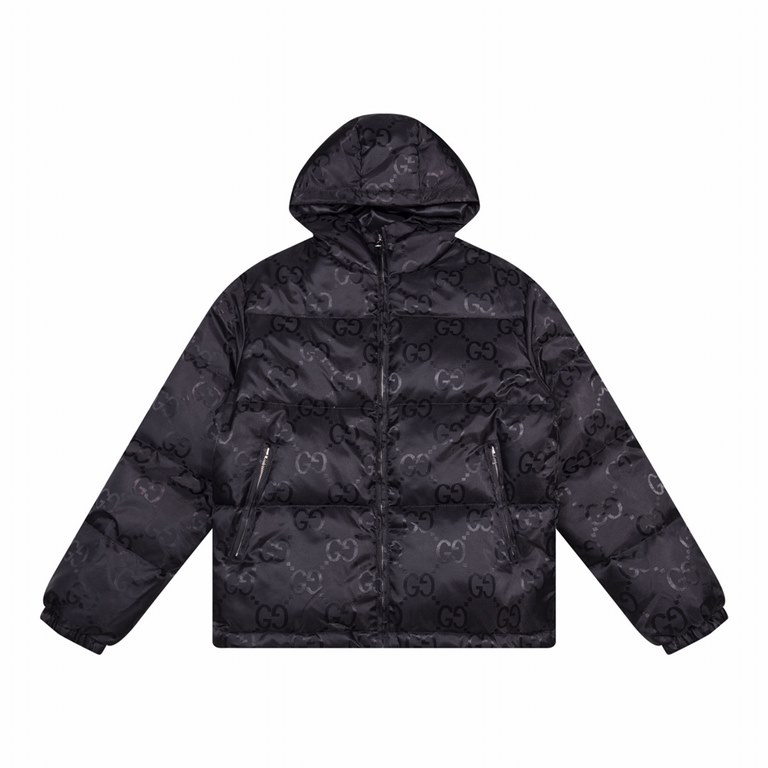 P455 GUCCI men's fall and winter new Darth Vader hacker series double G black GG big LOGO old flower down jacket Jumbo GG Down Jacket in Black counter price discount 14164 original 11 customized hardware accessories impo