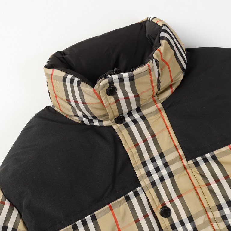 P695 [Burberry] Burberry Classic Plaid Stand Collar Warm Patchwork Reversible Wearable Down Jacket-The collar is generous and durable, the craftsmanship is rigorous, the tailoring is excellent, and the shape is straight 