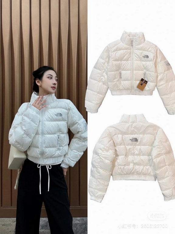 450  (Down Top Ceiling)The North Face Embroidered 23S American Short The North Face Winter New Women's Waist Down Jacket - Top Ceiling Plaid Patchwork Down Two Colors Super Long Legs One - High Waisted Ultra Short Design