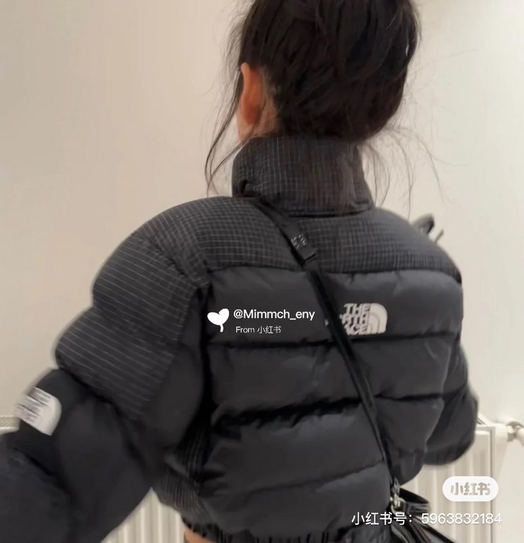 450  (Down Top Ceiling)The North Face Embroidered 23S American Short The North Face Winter New Women's Waist Down Jacket - Top Ceiling Plaid Patchwork Down Two Colors Super Long Legs One - High Waisted Ultra Short Design