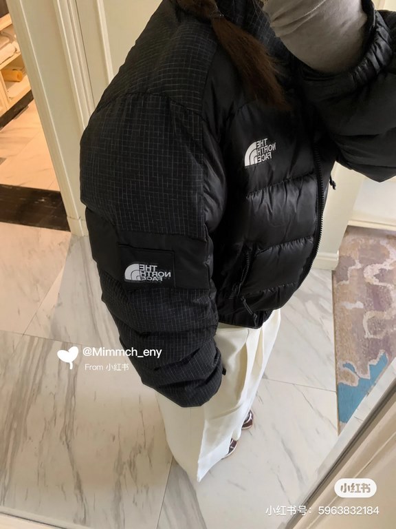 450  (Down Top Ceiling)The North Face Embroidered 23S American Short The North Face Winter New Women's Waist Down Jacket - Top Ceiling Plaid Patchwork Down Two Colors Super Long Legs One - High Waisted Ultra Short Design