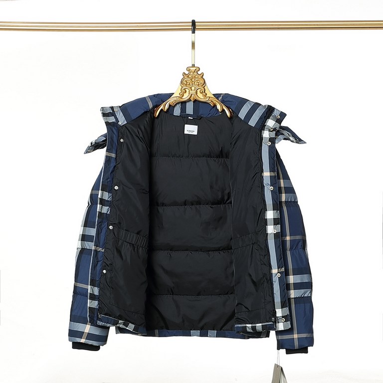 P615 Burberry Burberry SS23 Heat solid color blue plaid removable hooded classic down coatThe new national standard 80 down top versionsCraftsmanship Bosideng teacher personally manipulate large goods, the whole network 