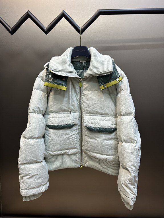 780 Hermes Patchwork Hooded Down Jacket CoatDown fluffiness is very high, exquisite gray-blue brings cold handsome and mysterious sense without losing personality, urban is full of hard and simple personality of casual f