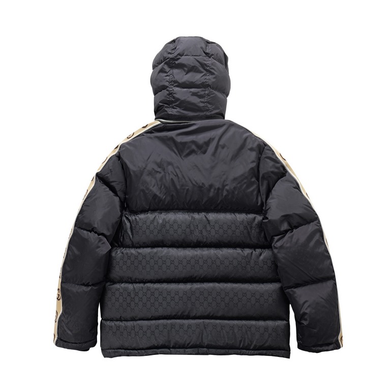 560  (packed with dust bag)Gucc Double G Colorblocking Webbing Down JacketDouble G Full Logo Hooded Down Jacket This zippered down jacket is part of Huanxin's accessories and ready-to-wear collection Recycled nylon made 