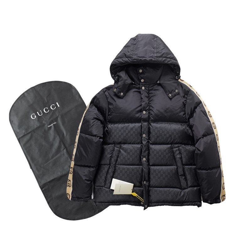 560  (packed with dust bag)Gucc Double G Colorblocking Webbing Down JacketDouble G Full Logo Hooded Down Jacket This zippered down jacket is part of Huanxin's accessories and ready-to-wear collection Recycled nylon made 