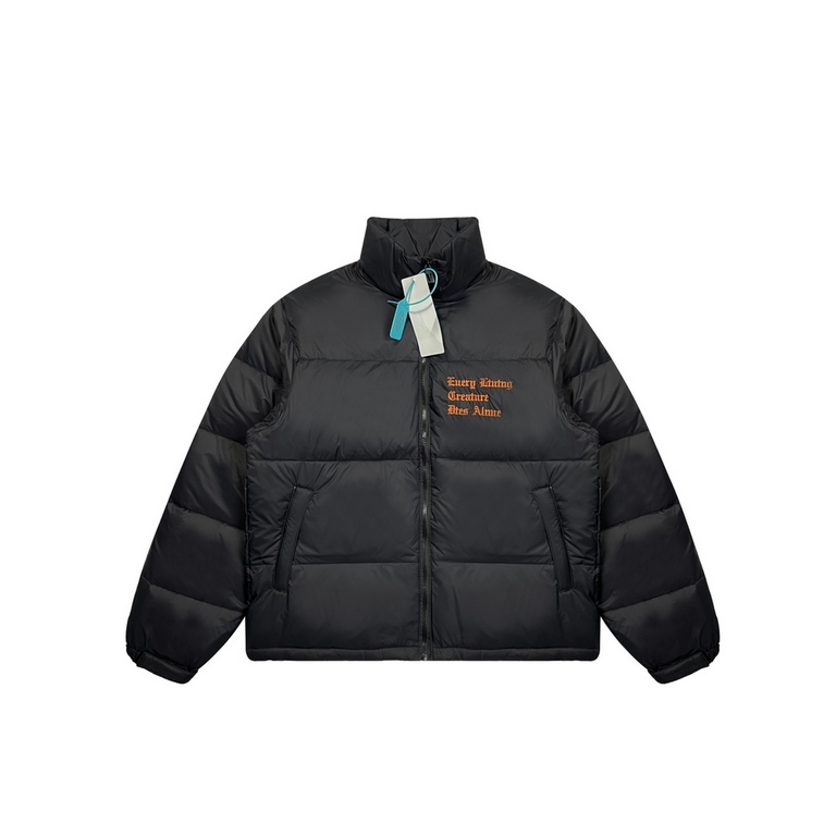 430 Vlone Classic Big V Logo Black and Orange Embroidered Down JacketImported 45D cotton memory matte fabric, feel comfortable and smooth, wear better, the new national standard 80 zero white duck down, 350 grams of down