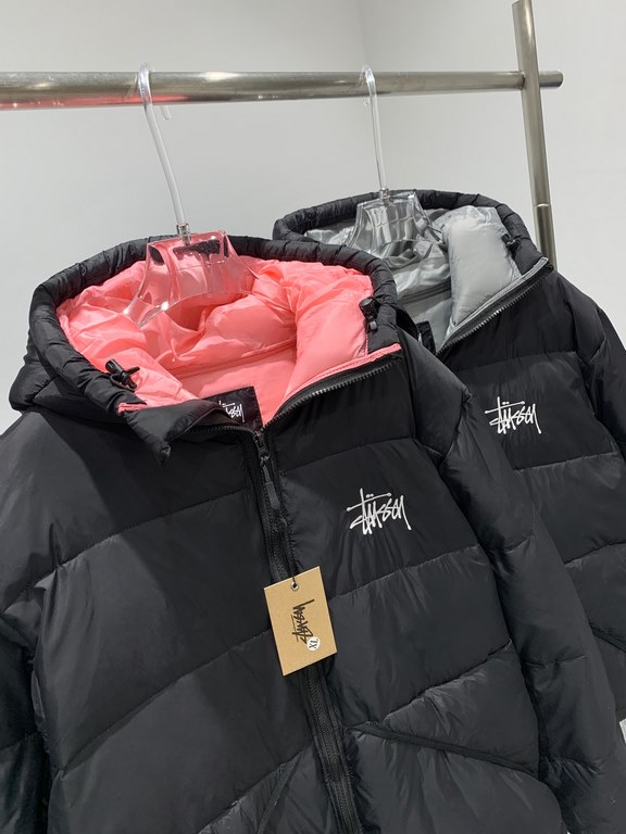 470  New Stusssy White Duck Down Black Pink Black Gray Hooded Down Jacket Super Fluffy, Super Warm, Super Nice ~ Get It On Sale 5000 !Stussy Micro Ripstop Down Parka Solid Color Zipper Hooded Short Down Jacket Men's 