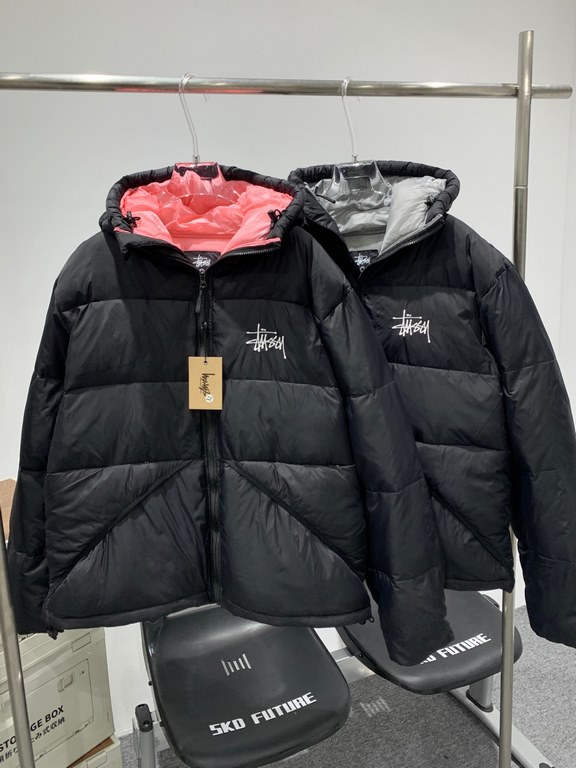 470  New Stusssy White Duck Down Black Pink Black Gray Hooded Down Jacket Super Fluffy, Super Warm, Super Nice ~ Get It On Sale 5000 !Stussy Micro Ripstop Down Parka Solid Color Zipper Hooded Short Down Jacket Men's 