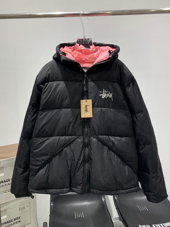 470  New Stusssy White Duck Down Black Pink Black Gray Hooded Down Jacket Super Fluffy, Super Warm, Super Nice ~ Get It On Sale 5000 !Stussy Micro Ripstop Down Parka Solid Color Zipper Hooded Short Down Jacket Men's 