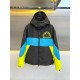 LV embossed old flower colorblocked hooded down windproof jacket (goose down)LV fall and winter latest MINI MONOGRAM down jacket this windproof jacket play with asymmetric structure of dynamic visual effects for neon col