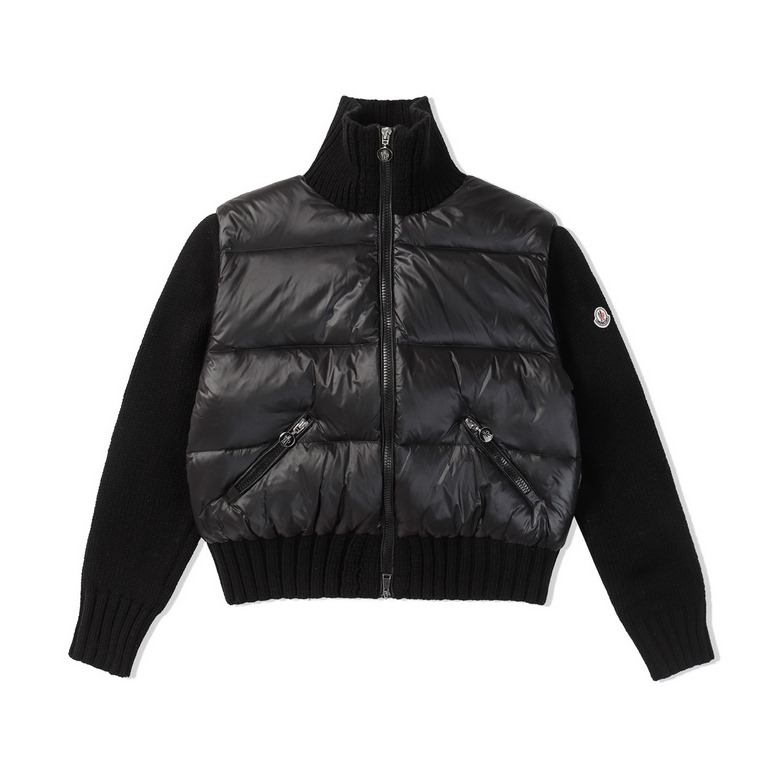 P530 [Moncler] Monkou 23FW Wool Knit Patchwork Stand Collar Women's Down Jacket-Using 90 white duck down, 600 fluffiness, the cuffs use wool blend fabric, better texture, lightweight and warm, four layers of lining, neve