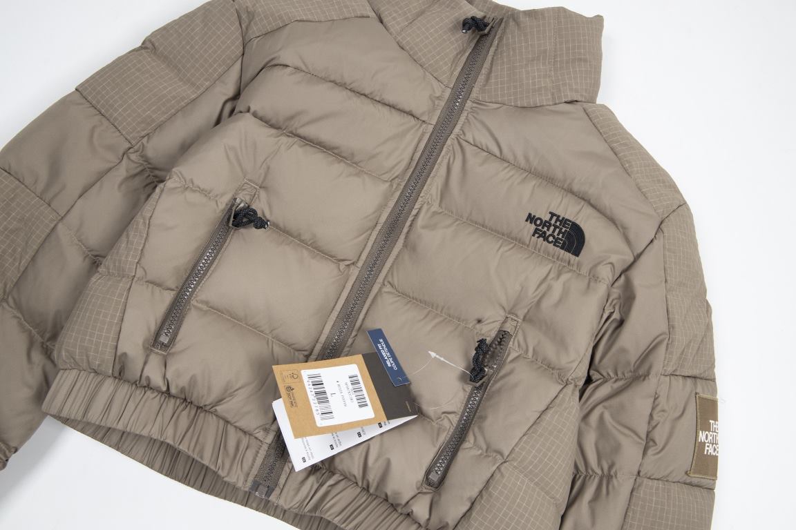 New  455 model number B98 (new color down ceiling)The North Face Embroidered 23S American Short The North Face Winter New Curry Women's Waist Down Jacket - Top Ceiling Plaid Patchwork Down Two Colors Super Long Legs One 