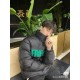 430 Vlone Friends Black and Green Embroidered Letter Down JacketBlack is the color that won't go wrong in winter, black down jacket with green embroidery embellishment, winter out cool and warm, long wearing not tired, t