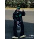 430 Vlone Friends Black and Green Embroidered Letter Down JacketBlack is the color that won't go wrong in winter, black down jacket with green embroidery embellishment, winter out cool and warm, long wearing not tired, t