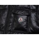 Detail-#M05Moncler Moncler Hidden Lapel Webbing Montbeliard Collection Ski Season Solid Color Hooded Short Warm Down Jacket Men's Black