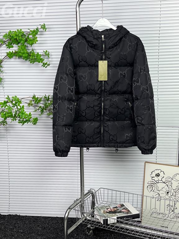 P565 Model No. Y91 [official quality].GUCCI Gucci SS23 official website limited to large double G jacquard full print hooded down jacket Fabrics used to customize the original version of the same guest nylon jacquard fab