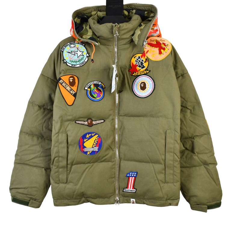 580 Global Limited Replica Readymade x Bape Down Jacket Tigerhead Global Limited Co-Branded WWII Military Cloth Patch Badge Down Jacket (Hood Removable)The Century Union Limited Edition, with 20 embroideries and labels, 