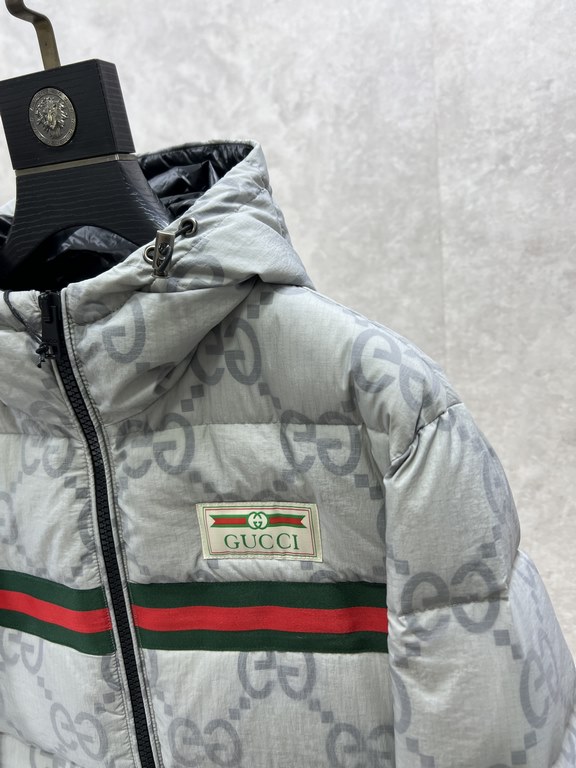 Support after years of return and exchange,P720.GUCCI Gucci All-over Printed Red and Green Webbing Hooded Down JacketHoned seam down jacket with 90 white duck down  nylon fabric lining! A great winter liner!!!! There are