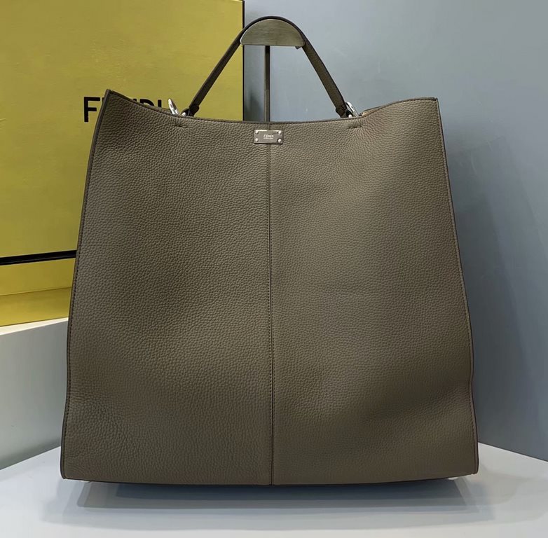 F family pale yellow green peekaboo upgraded tote bag, soft lychee grain cow   leather.size41.22.39cm