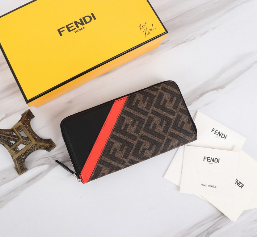 Brand FENDIModel No. PVC red single pullItem No. 868568Color BrownSize 19.510.53Material imported head layer nappa cowhide   double letters PVC, lining with black sheepskin, delicate feelFENDI zipper wallet Introduction 