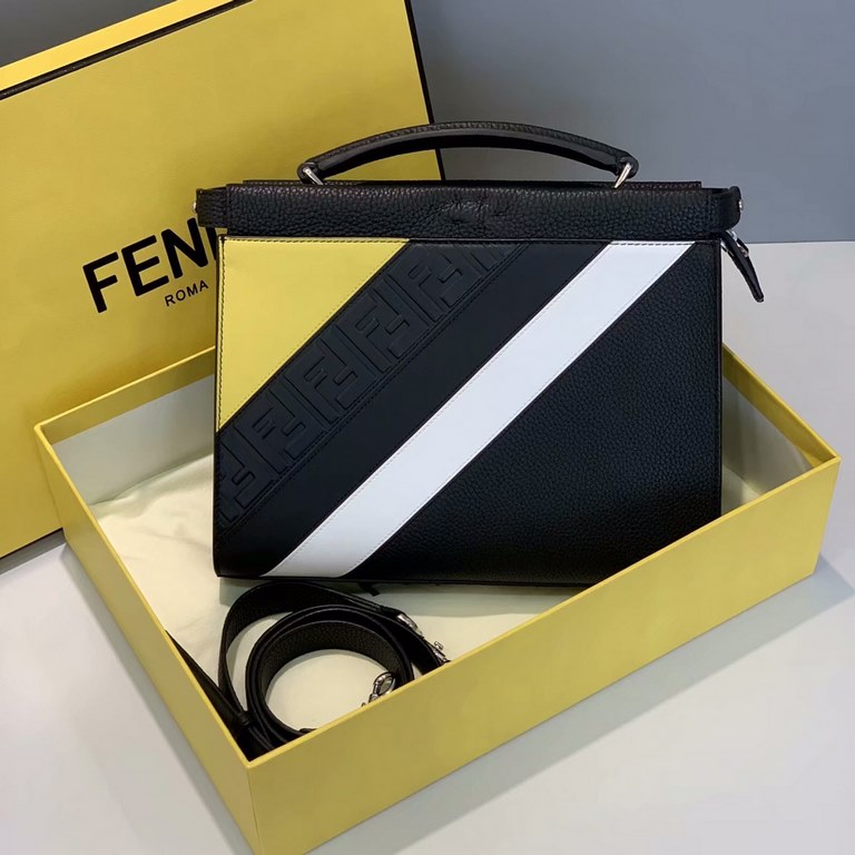 F family grams spell men's business and leisure briefcase, can be hand-held or cross-body, one side of the zipper design opening, lychee pattern with colorful leather for the pattern! 28  7  22cm (shoulder strap pendant 