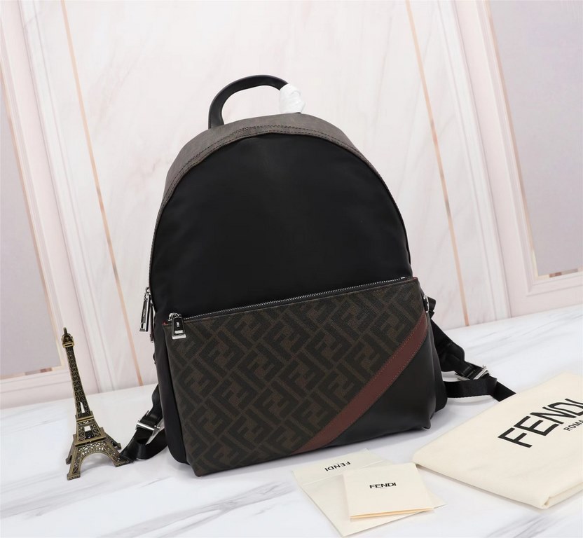 Brand FENDIModel PVC Brown BackpackItem No. 668568Color blackMaterial waterproof nylonSize 343814cm (Large)     fendi fendi counter new cloth with microfiber leather backpack   double letter special leather, fendi small 