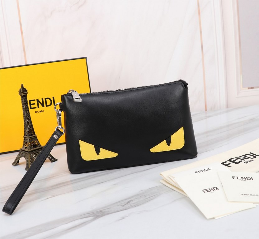 Brand FENDIStyle 9216 YellowItem No. 9216Color black   lemon yellowMaterial imported nappa leatherSize 2616.56Fenjia new light fluorescent yellow eyes thick section leather cow clutch bag, large capacity, decorated with 