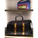 F family gram soul design travel bag, cool [applause] imported waterproof material with   cowhide, embellished with yellow leather and red rubber FENDI inlaid lettering, inspired by the theme of F VOCABULARY, removable a