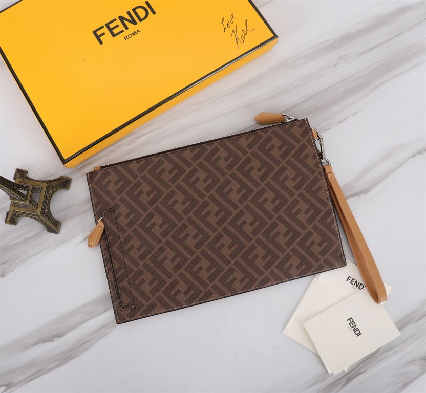 Brand FENDIDescription Organized PVC clutch with black stripesItem No. 168568Color brownSize 30202Material head imported nappa cowhide   double letters PVC  FENDI pouch Fendi handbag   super explosive models come to pull