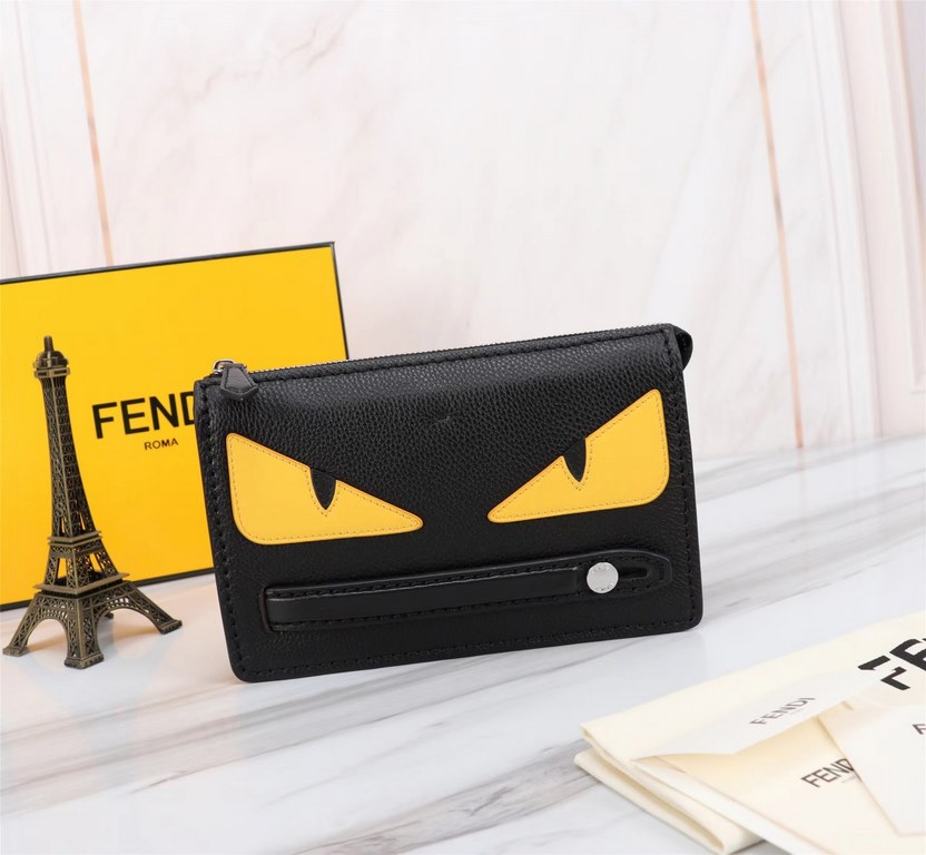 Brand FENDI FendiModel No. Yellow Sticker Clutch Bag for MenItem No. 768568Color black   egg yolkMaterial first layer imported Lychee grain cowhideSize 23155F family fendi clutch bag in calf leather with metal BAG BUGS e